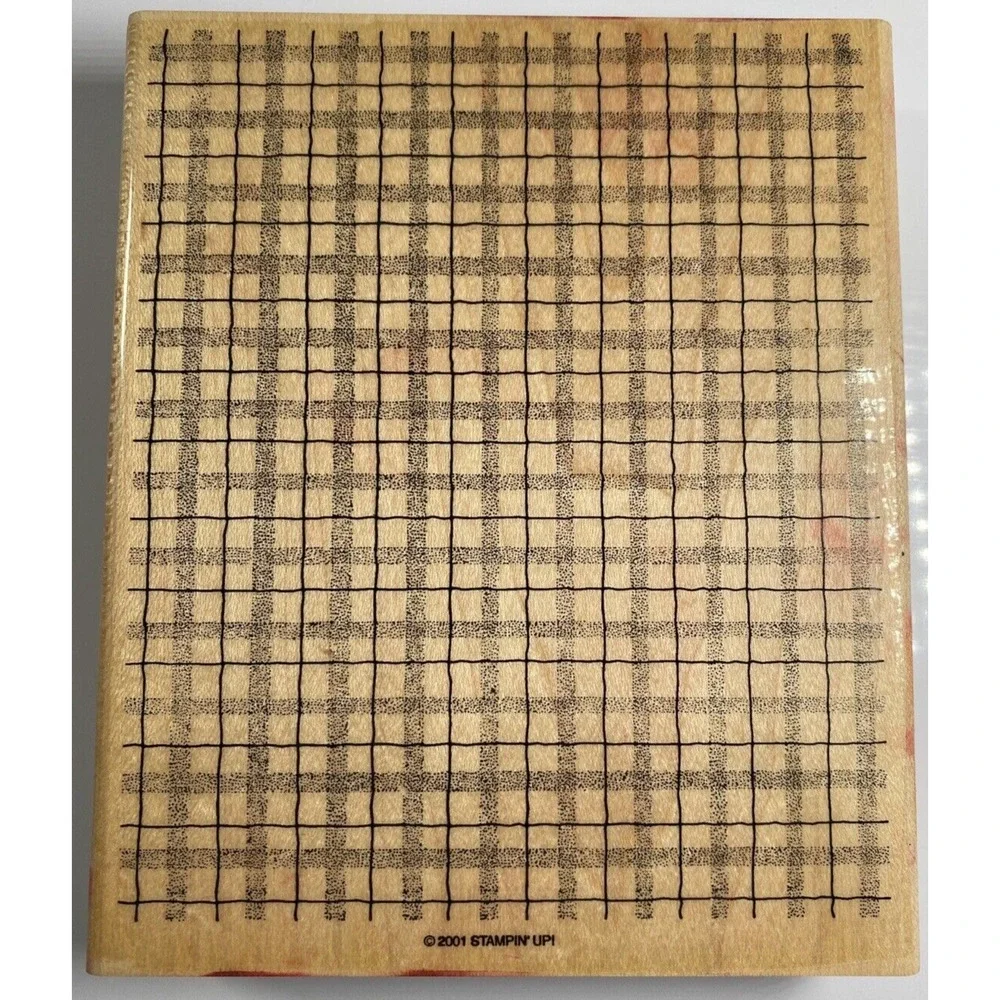 Stampin Up! Stipple Plaid 2001 Large Wood Mount Block Stamp Used Once - Picture 1 of 10